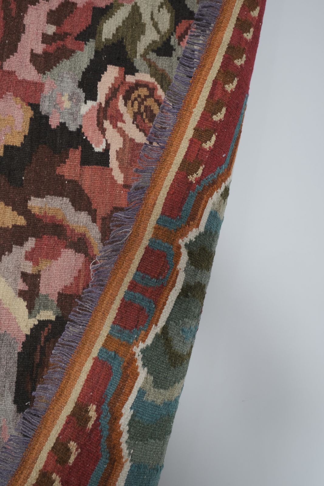 photo for sale 1970s Vintage Double Lion Motif Kilim Rug 6'9'' X 16'11''