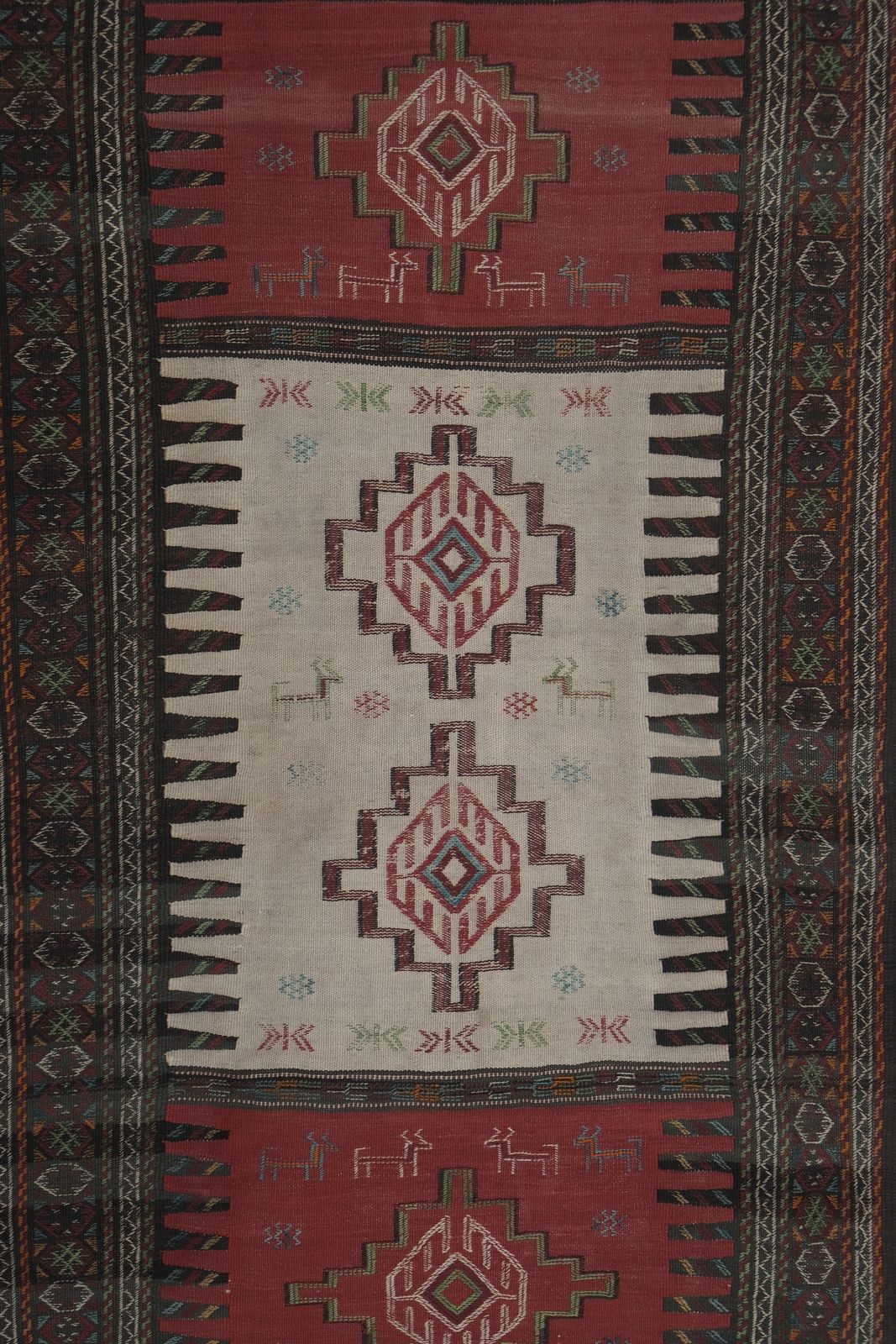 Textiles 1960s Vintage Animal Turkish Soumac Kilim Rug 3'6'' X 6'1'' photo
