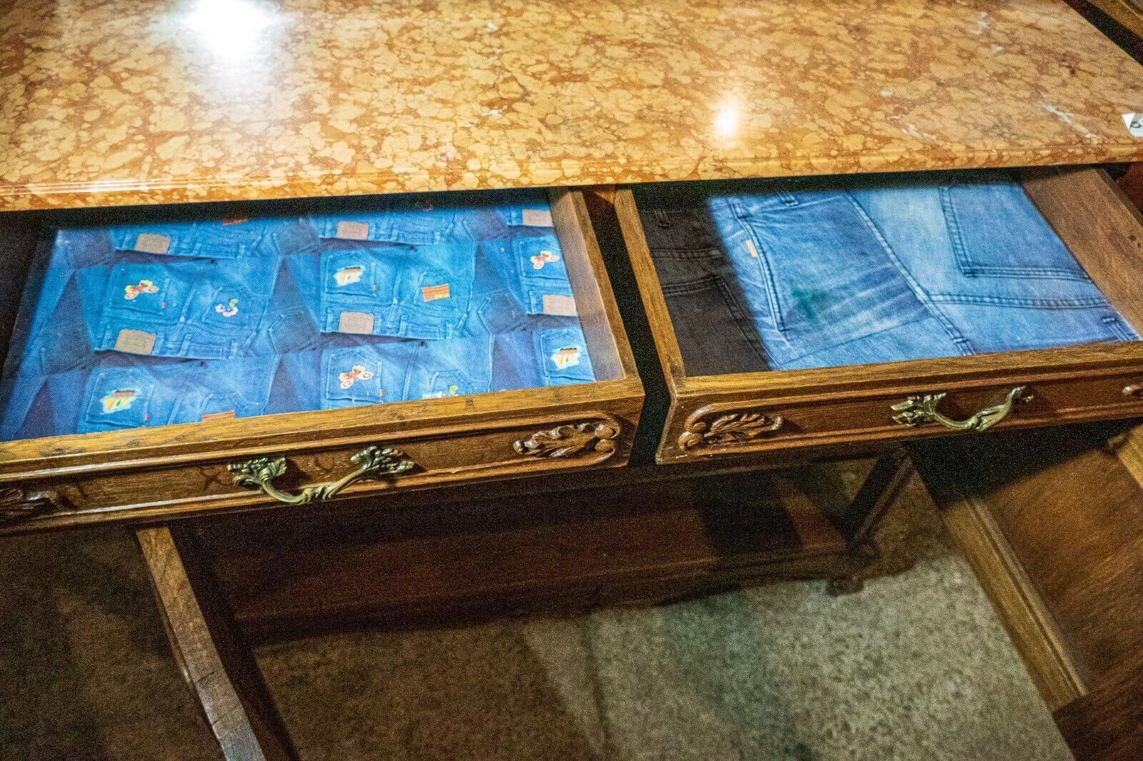 Furniture 19th Century French Oak And Marble Topped Dressing Table/Washstand photo