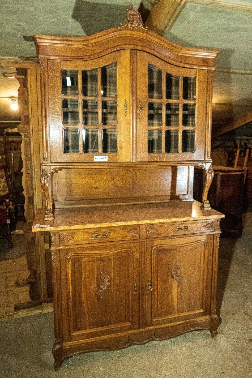 19th Century Impressive French Oak Pink Marble Topped Buffet Sideboard! (020102)