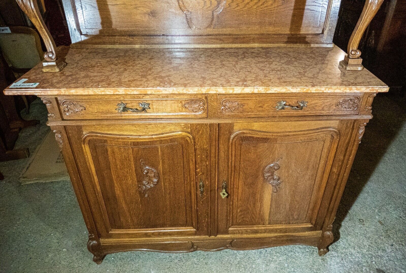19th Century Impressive French Oak Pink Marble Topped Buffet Sideboard! (020102) photo Furniture