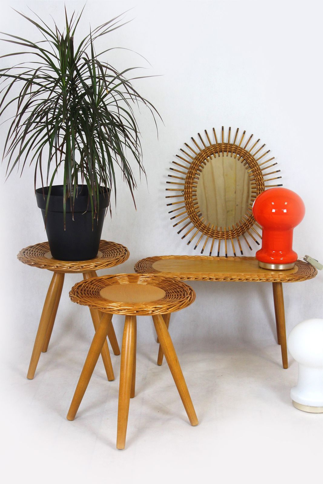Mid Century Rattan Stools By Jan Kalous For úluv, Czechoslovakia, 1960s, Set Of 3 photo furniture