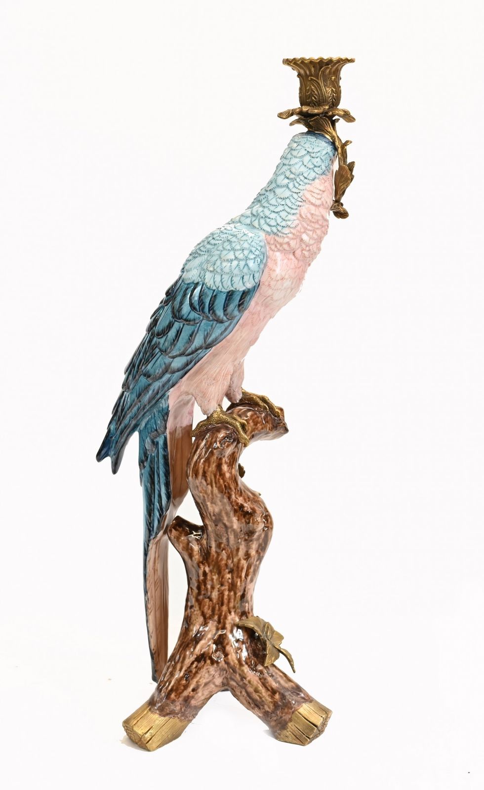 Parrot Candelabra Porcelain Candle Stick Tropical Birds photo 645.0