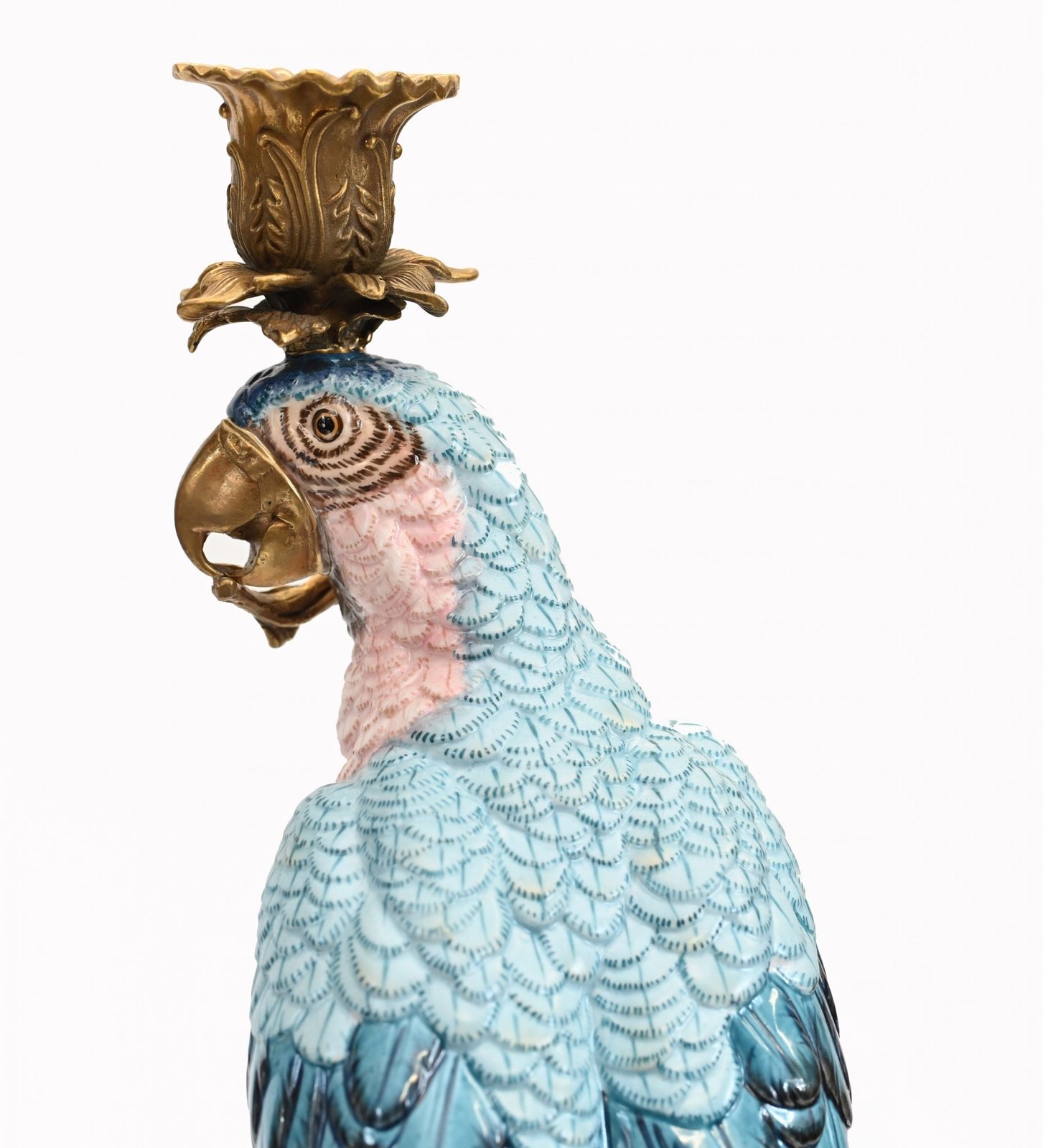 Parrot Candelabra Porcelain Candle Stick Tropical Birds photo vinterior