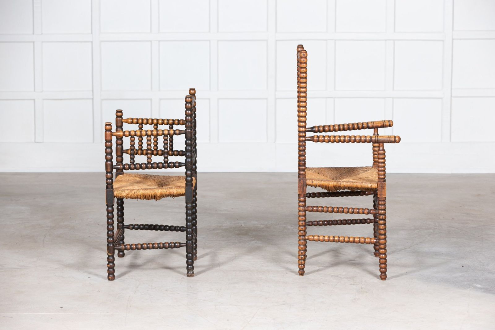 Near Pair 19thc Oak Arts & Crafts Bobbin Armchairs photo buy