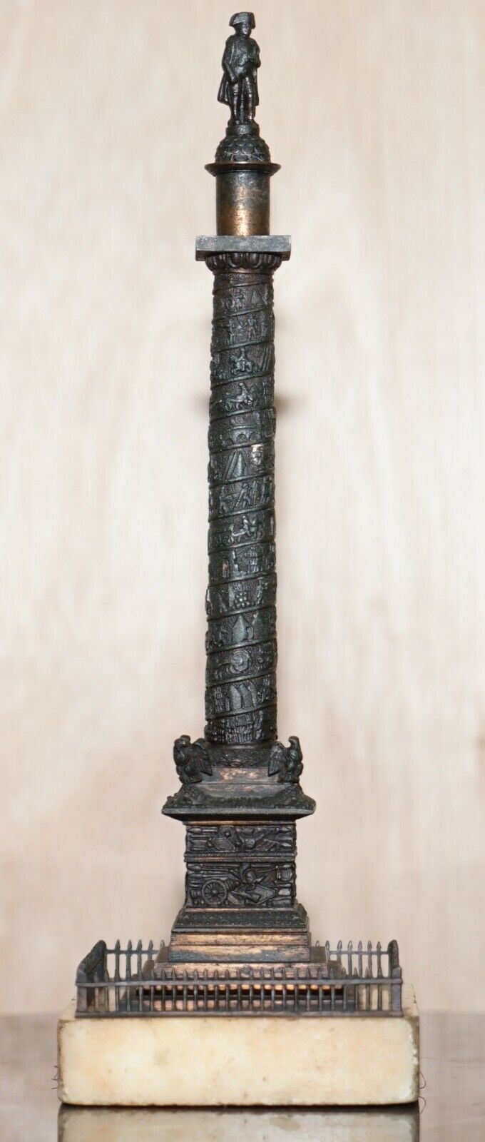 1860 Grand Tour Bronze Statue Of Place Vendome Column With Napoleon, Marble Base photo furniture