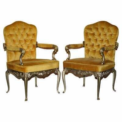 Pair Of 1960's Brass Framed Hollywood Regency Style Orsenigo Italy Armchairs