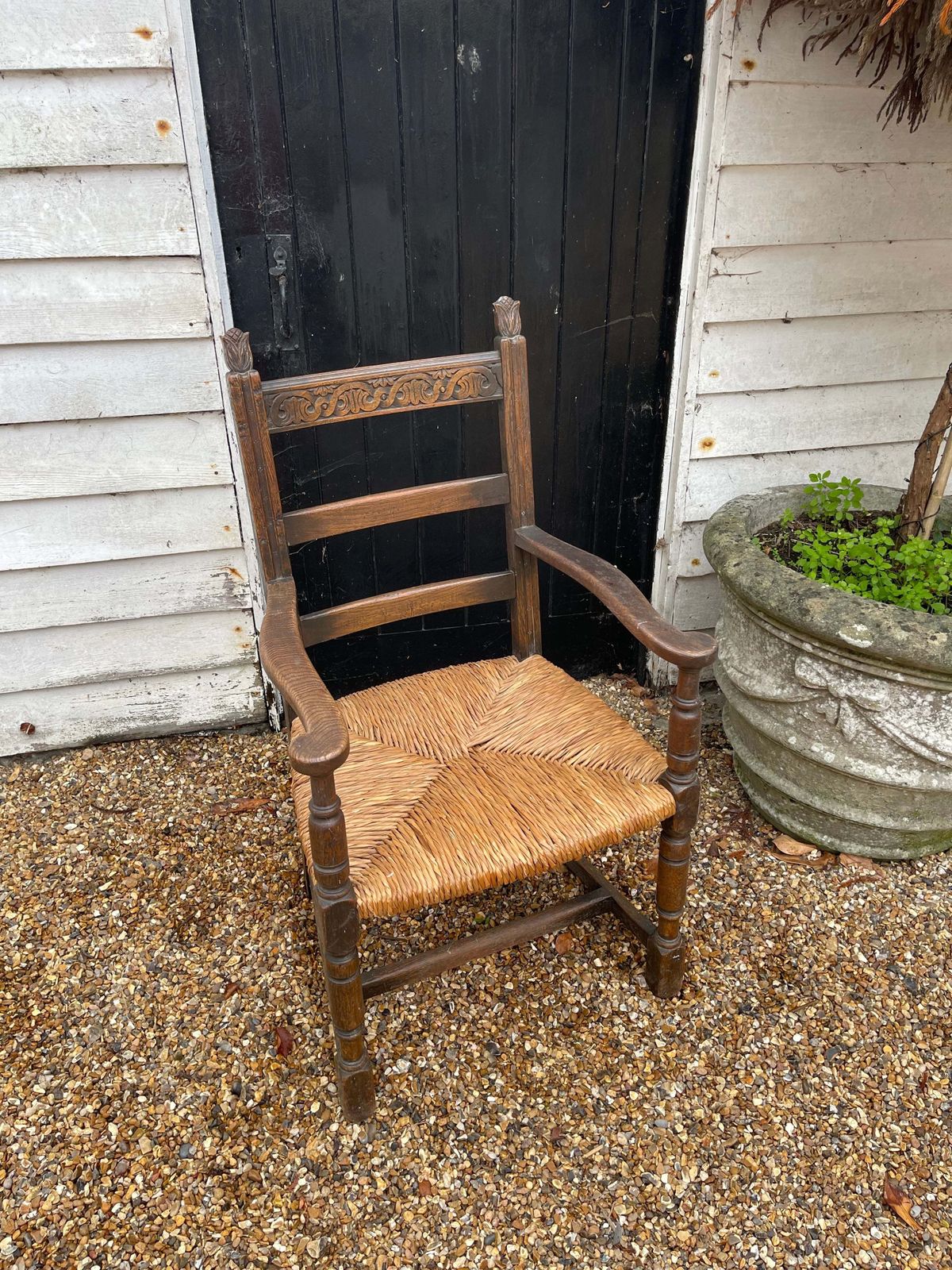 Vintage Engraved Wooden Rush Chair photo Furniture