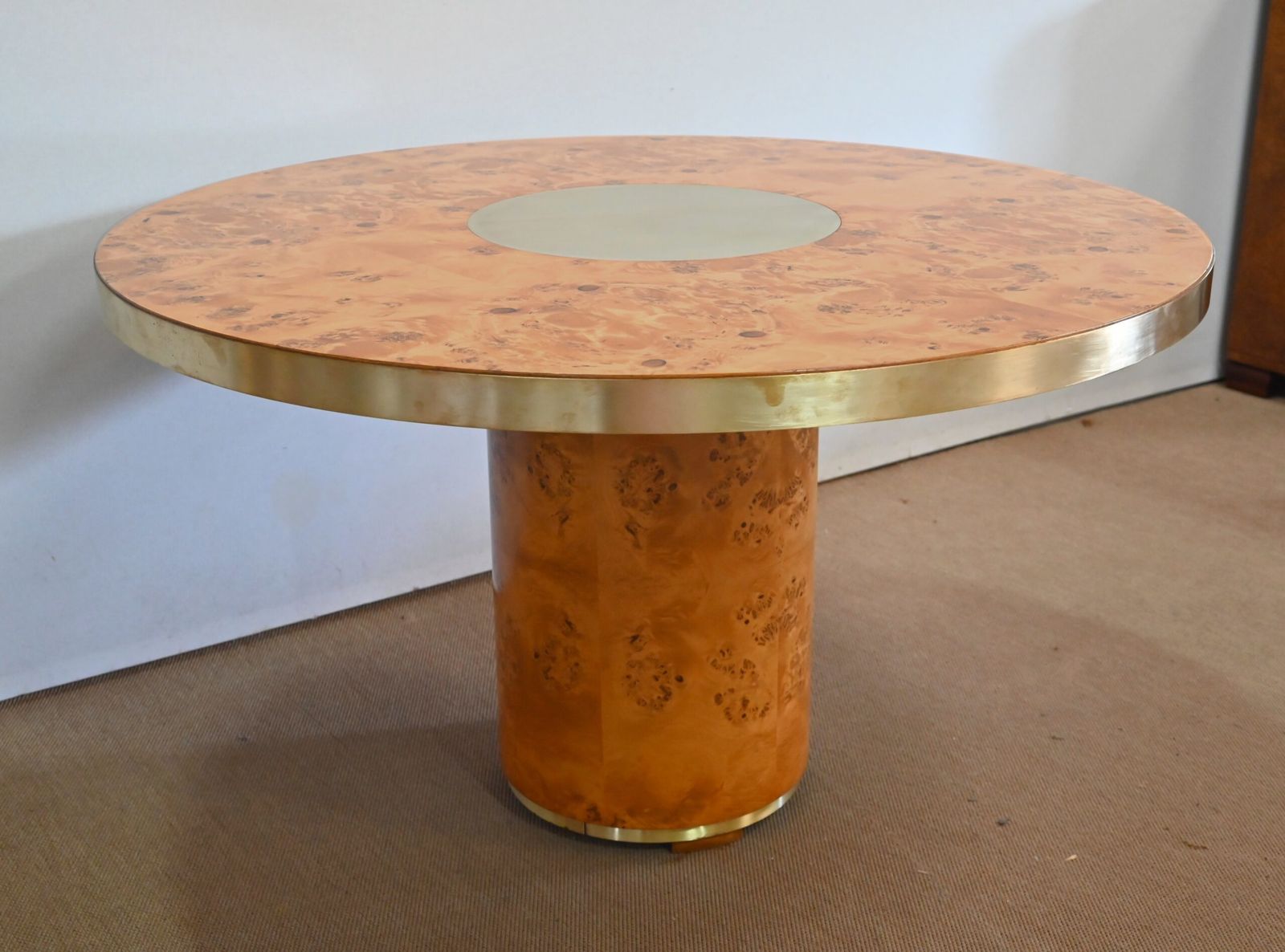 Round Table In Thuya Burl And Golden Metal – 1980 photo furniture