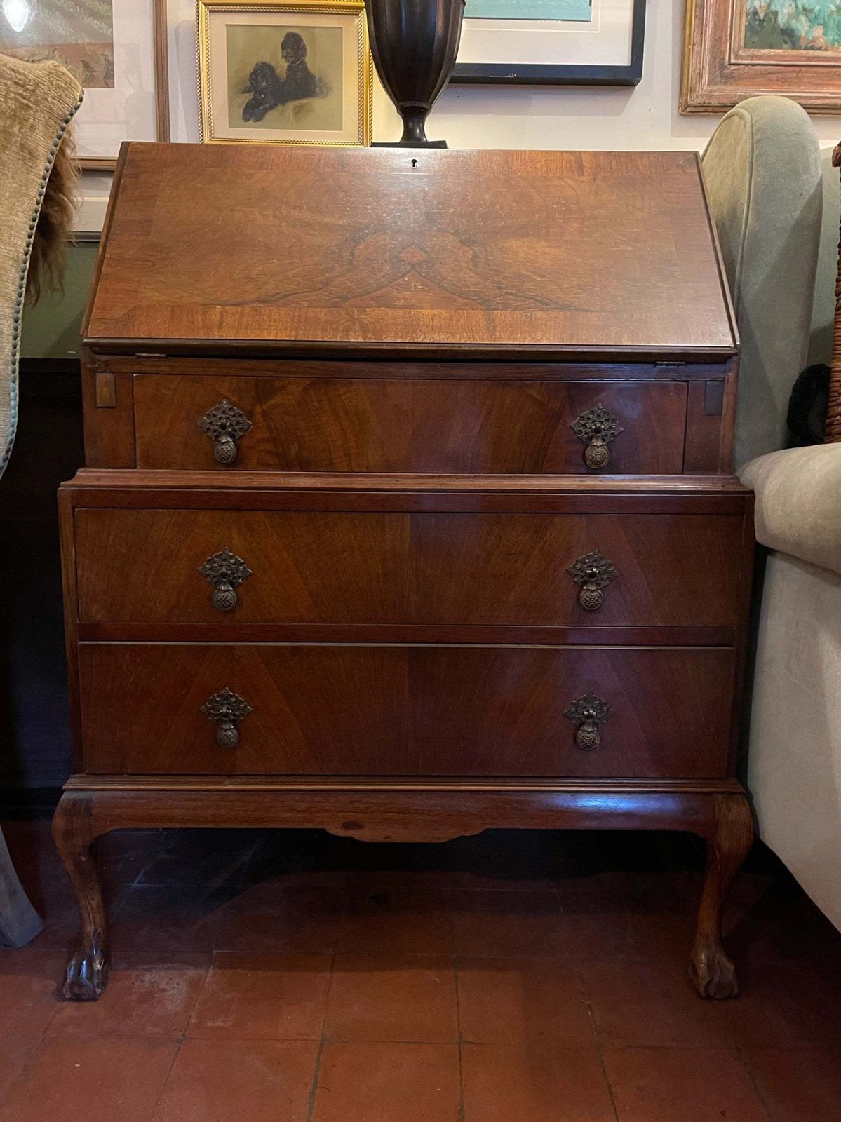 Antique Walnut Burr Bureau, 1800s photo for sale