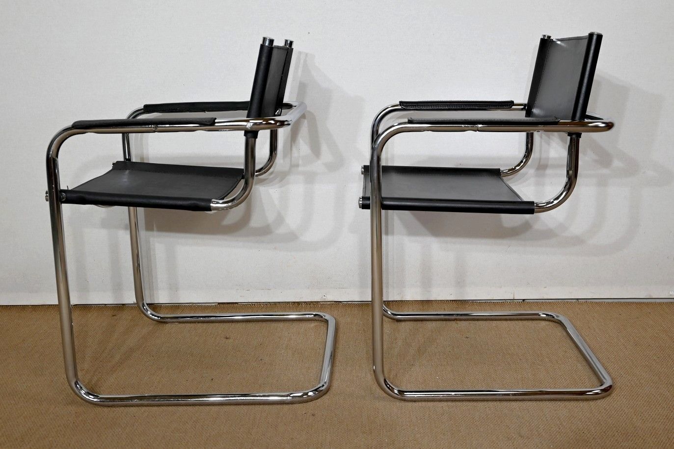 Pair Of Armchairs In Leather And Chromed Metal, After M. Breuer   1970s photo for sale