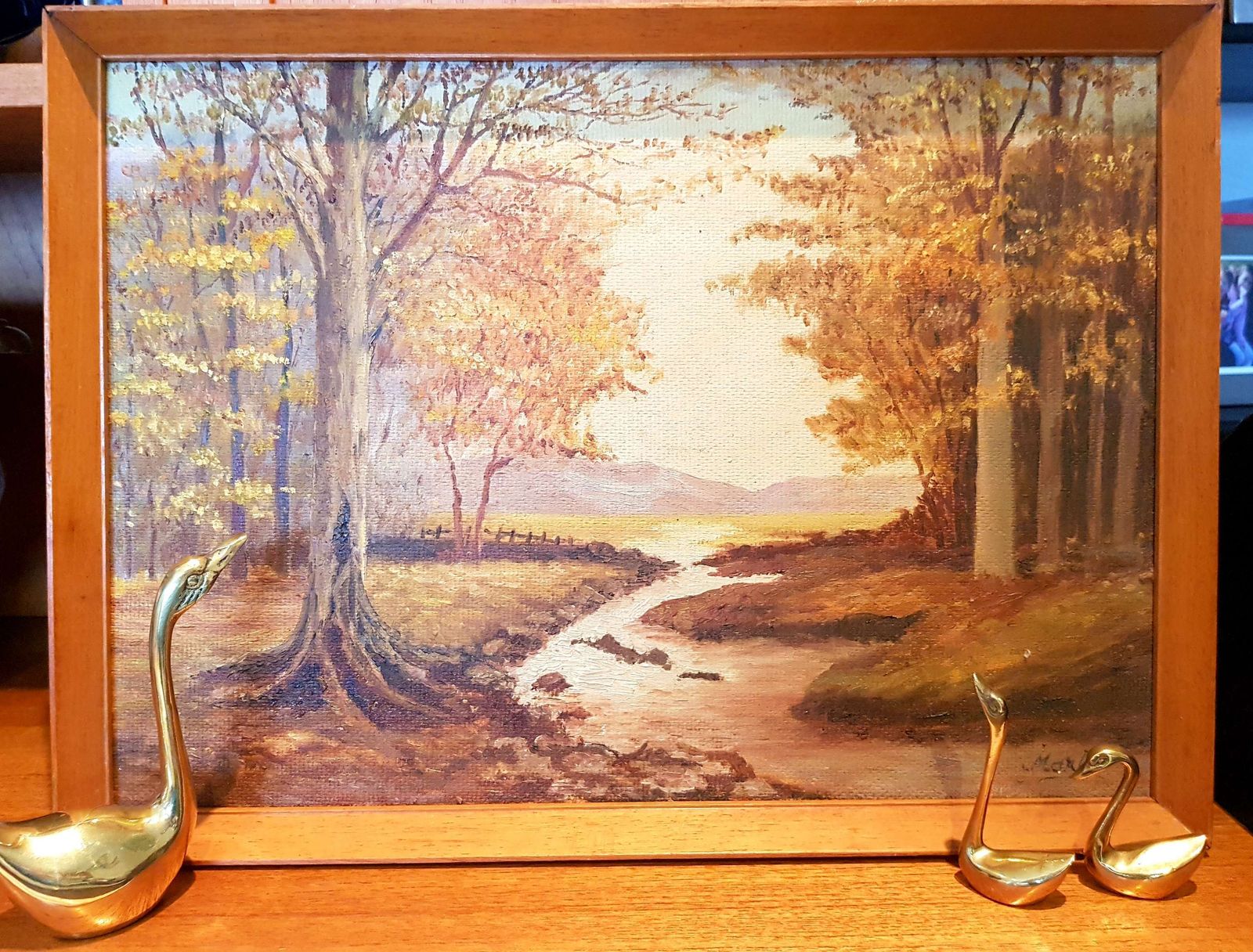 Beautiful Mid Century Oil On Canvas Autumnal Landscape photo for sale