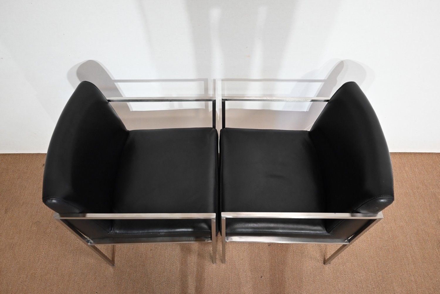 photo vinterior Pair Of Square Armchairs, Faux Leather – 1970s
