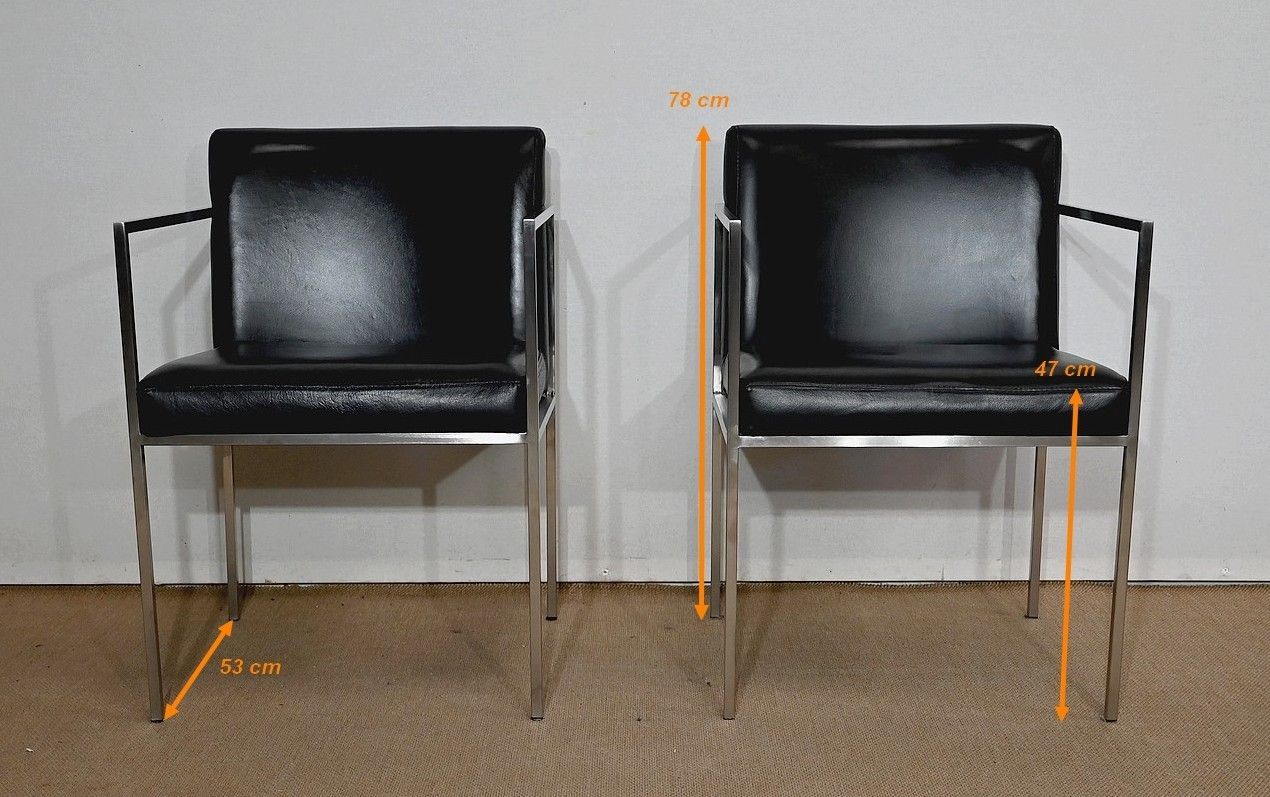 photo vintage Pair Of Square Armchairs, Faux Leather – 1970s