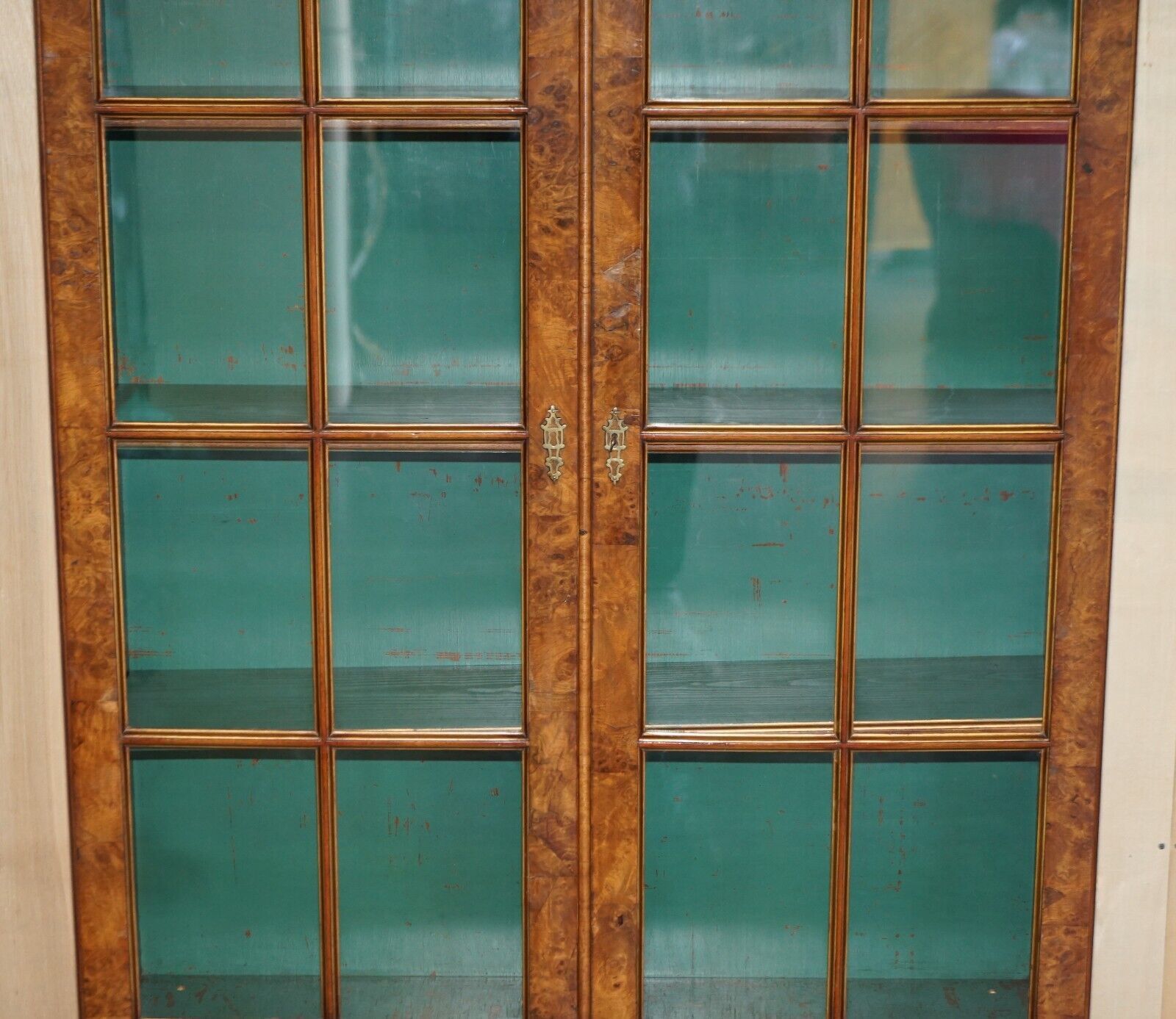 Sublime Antique Victorian Burr Walnut Library Bookcase With Gothic Glazed Doors photo Furniture