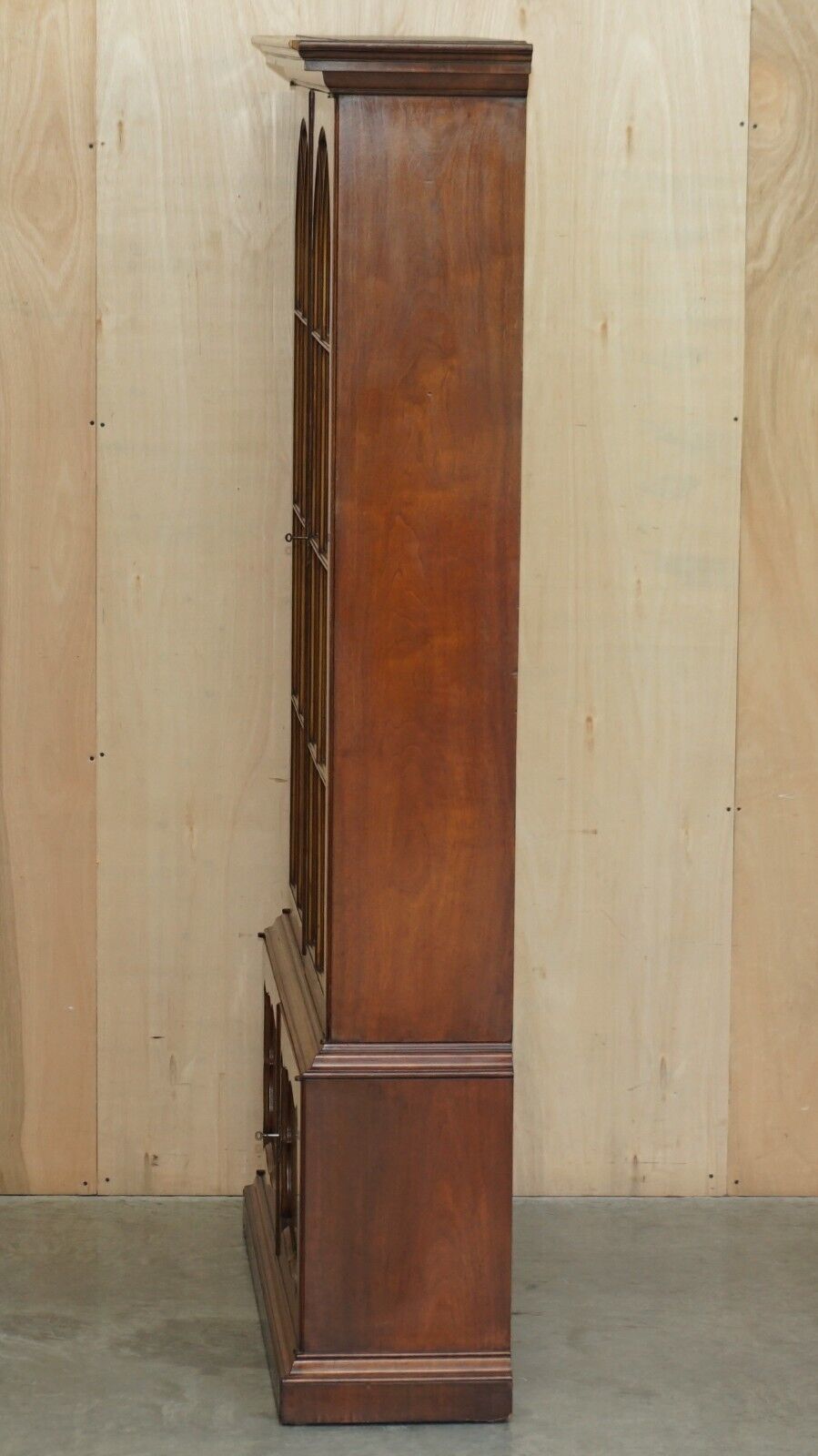 Sublime Antique Victorian Burr Walnut Library Bookcase With Gothic Glazed Doors photo vintage