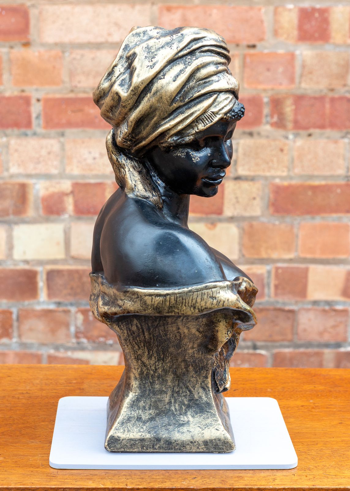 Orientalist Friedrich Goldscheider Bust Terracotta 1800s Large Art Deco Nouveau Bust Sculpture Statue Black Gold photo for sale
