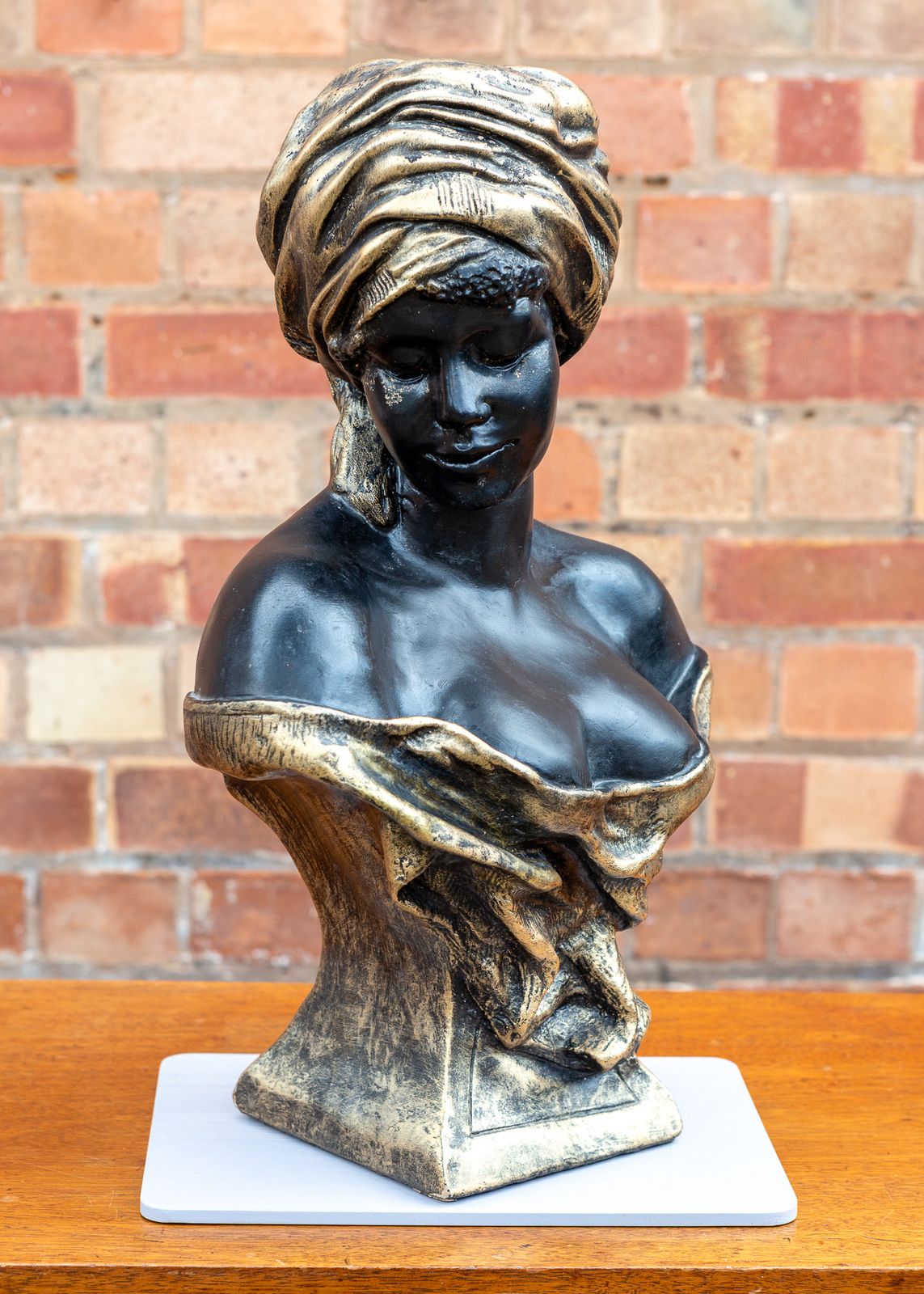 Orientalist Friedrich Goldscheider Bust Terracotta 1800s Large Art Deco Nouveau Bust Sculpture Statue Black Gold photo vinterior