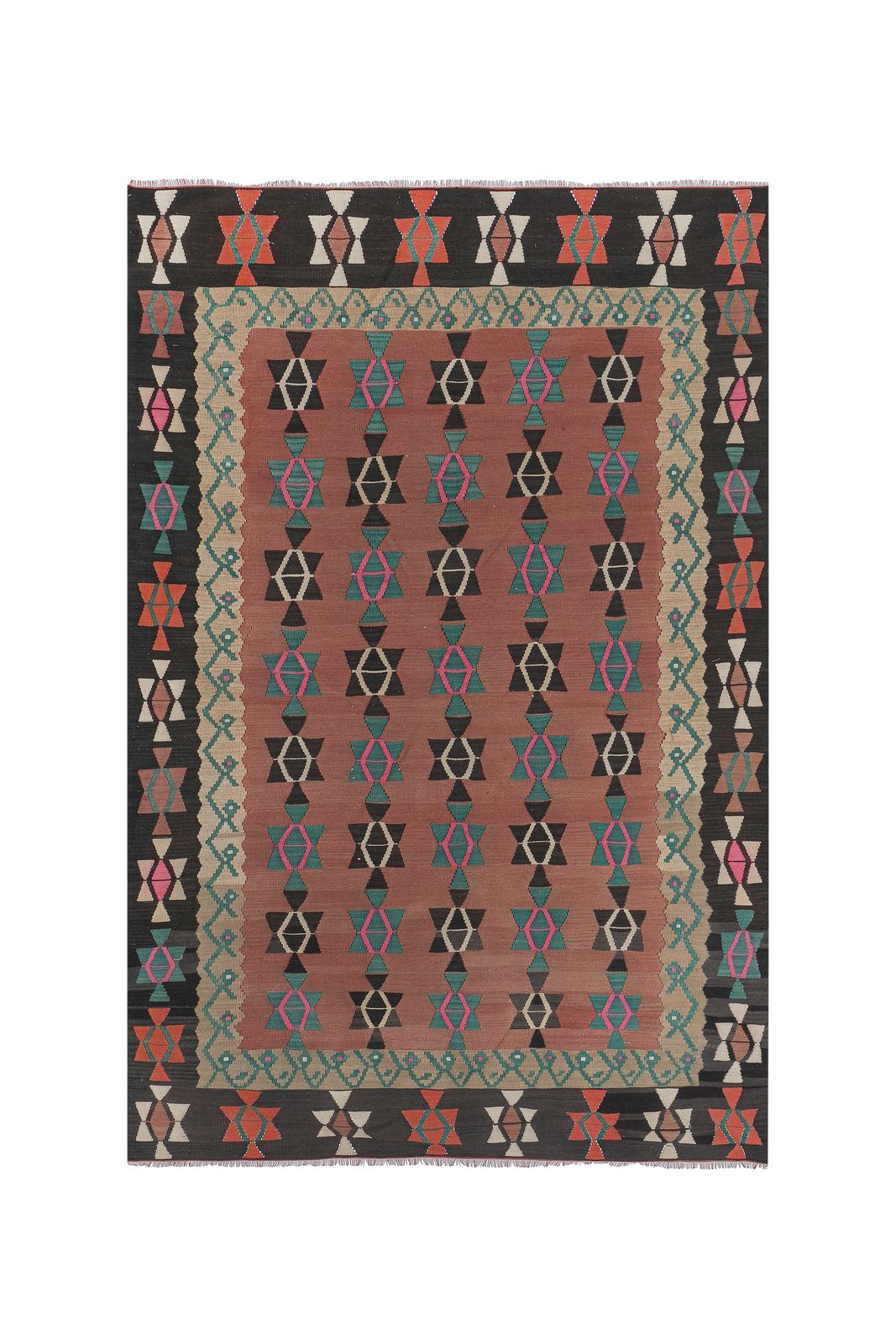 70s Vibrant Colors Striped Design Turkish Kilim Rug