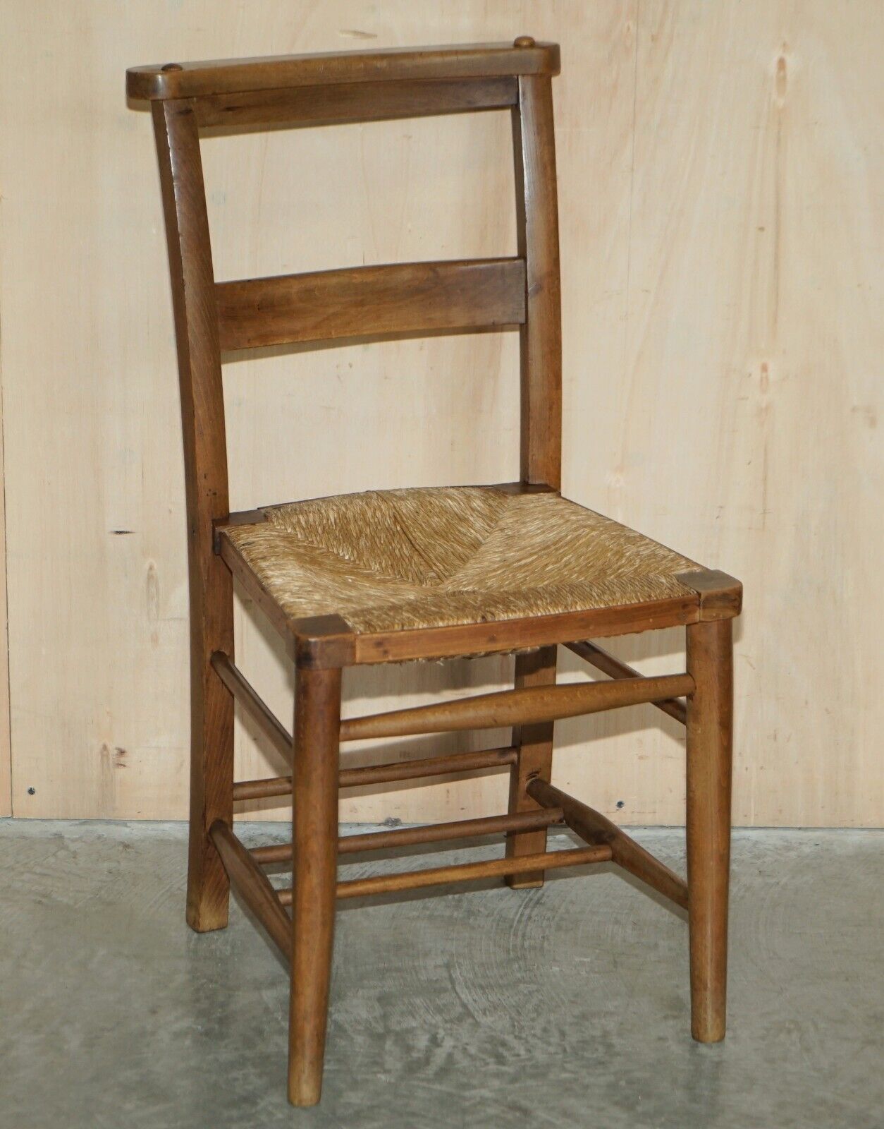 Lovely Suite Of Six Circa 1860 Dutch Ladder Back Oak Rush Seat Dining Chairs 6 photo for sale