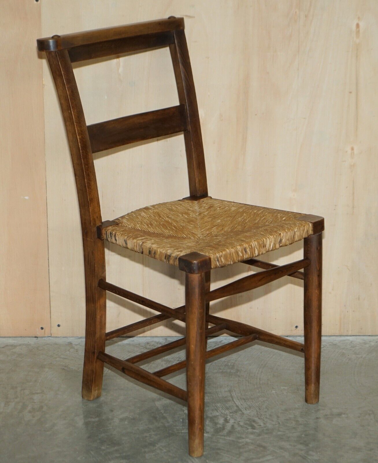 Furniture Lovely Suite Of Six Circa 1860 Dutch Ladder Back Oak Rush Seat Dining Chairs 6 photo