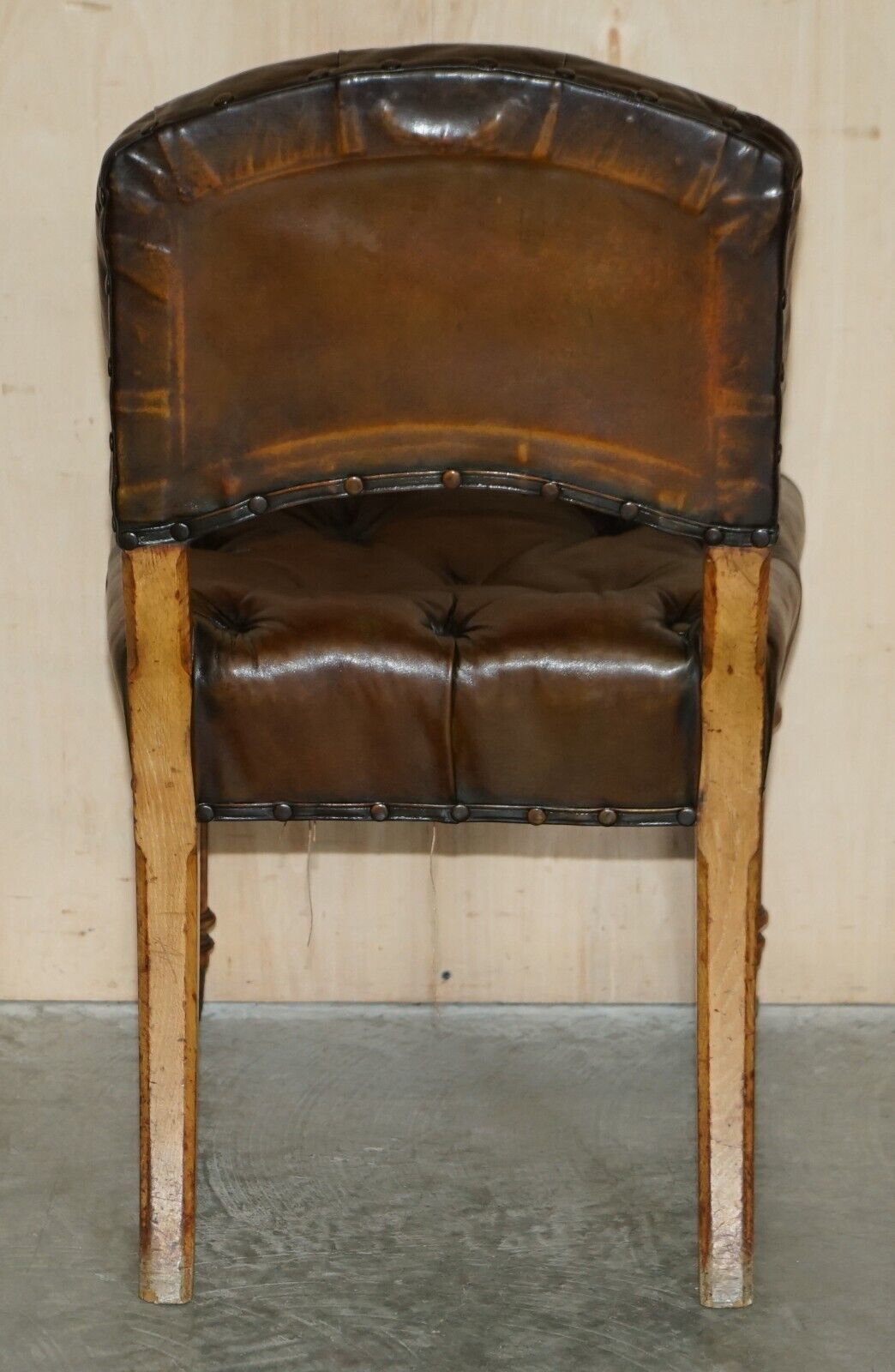 Furniture Six Antique Regency 1820 Brown Leather Pollard Oak Chesterfield Dining Chairs photo
