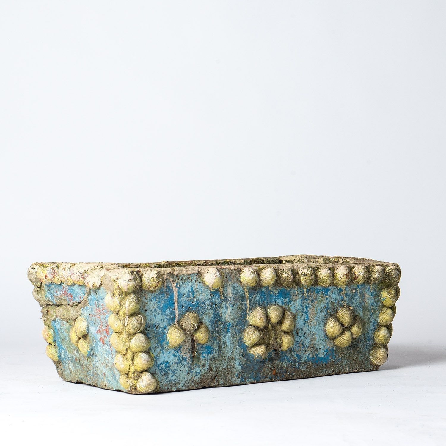 Vintage French Painted Cast Stone Sea Shell Planter Jardiniere, C. 1950s Mid Century photo Garden Decor