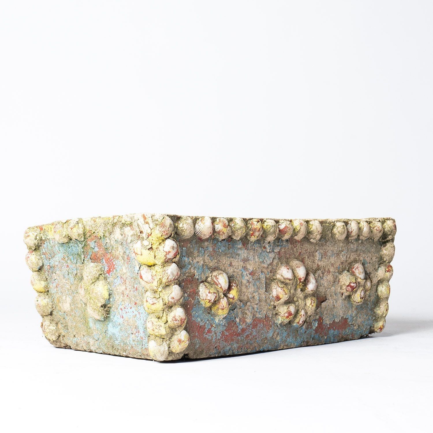 90.0 Vintage French Painted Cast Stone Sea Shell Planter Jardiniere, C. 1950s Mid Century photo