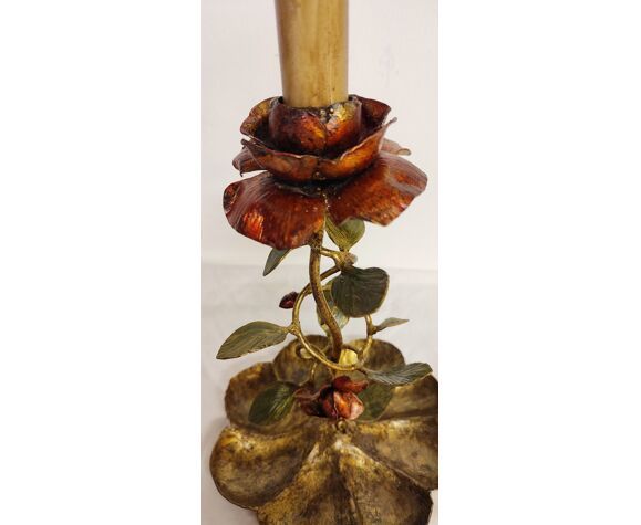 Table Lamp In Wrought Iron And Gold Leaf France 1950s photo Lighting