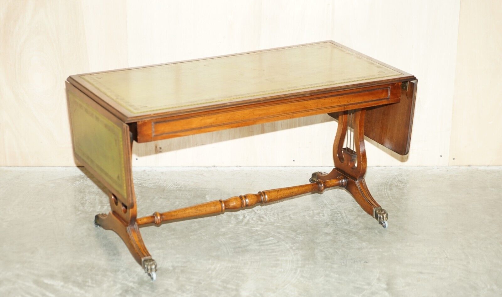 Very Large Vintage Bevan Funnell Extending Green Leather Coffee Cocktail Table