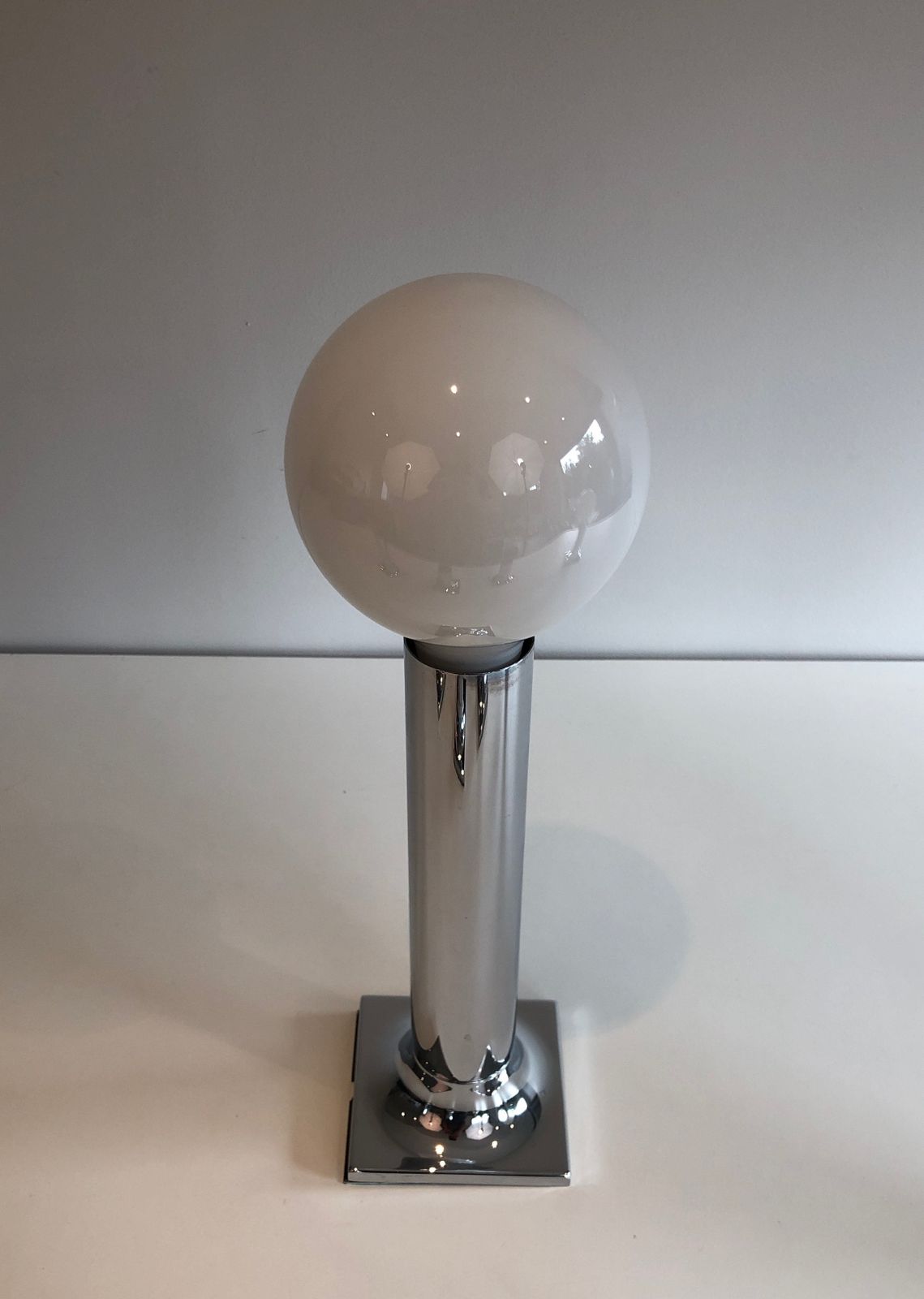 photo furniture Set Of Chrome And White Opaline Glass Bowls Wall Lights Or Fixtures