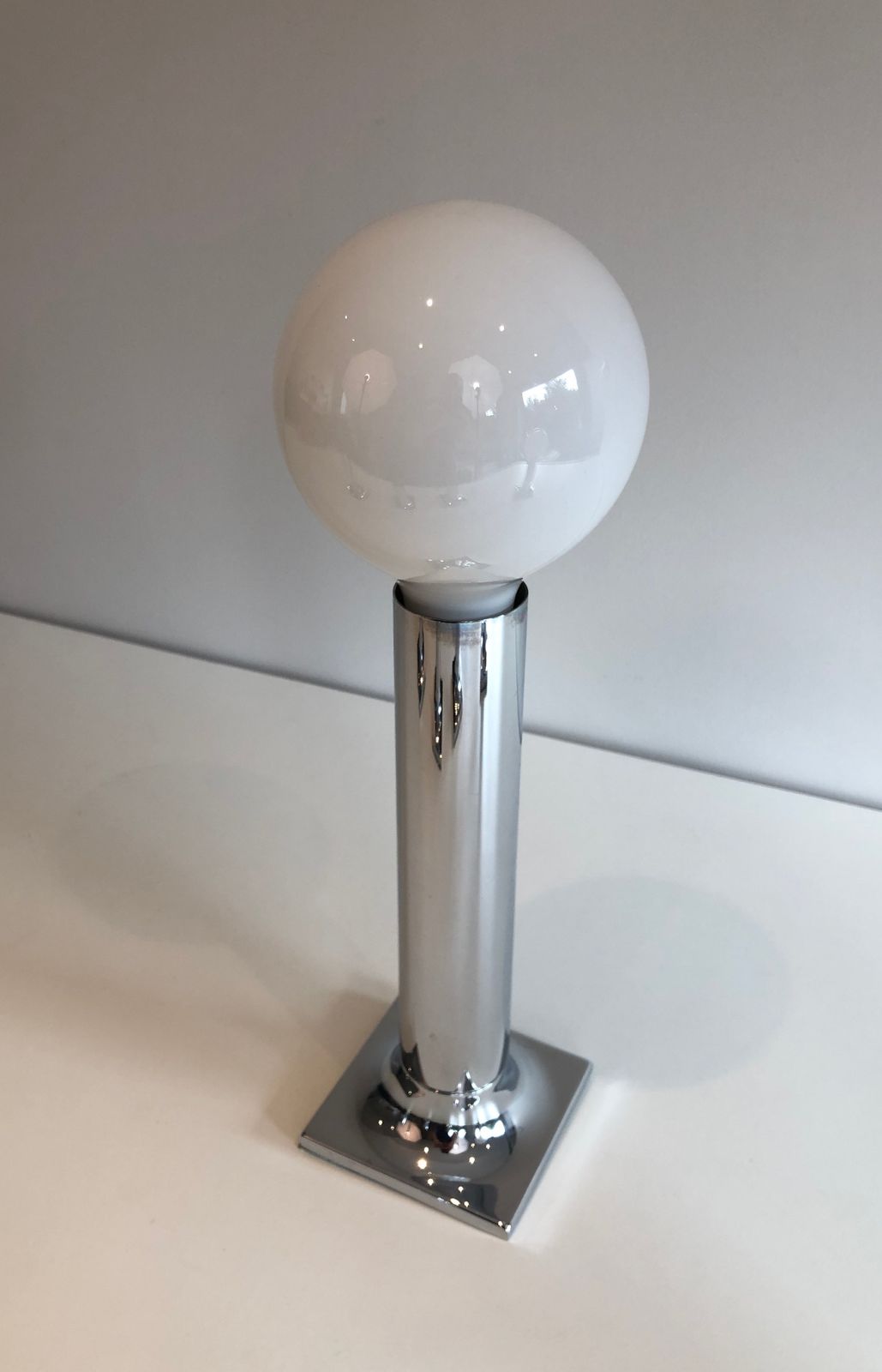 photo for sale Set Of Chrome And White Opaline Glass Bowls Wall Lights Or Fixtures