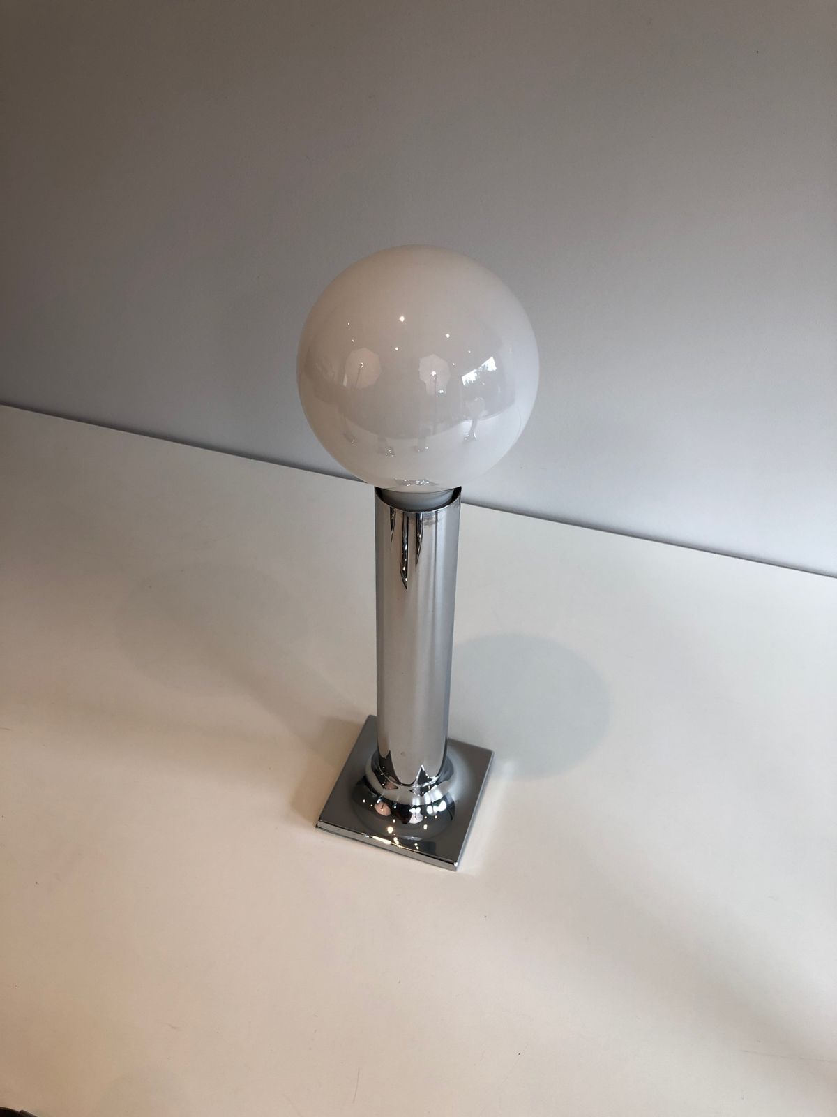 950.0 Set Of Chrome And White Opaline Glass Bowls Wall Lights Or Fixtures photo