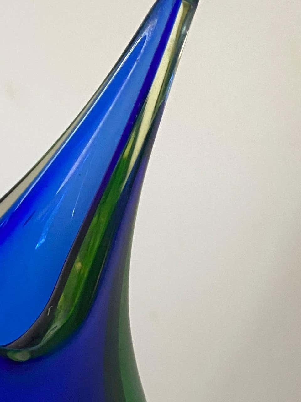 Murano Sommerso Light Blue Cobalt Italian Vintage Art Glass Flower Shape photo 272.0