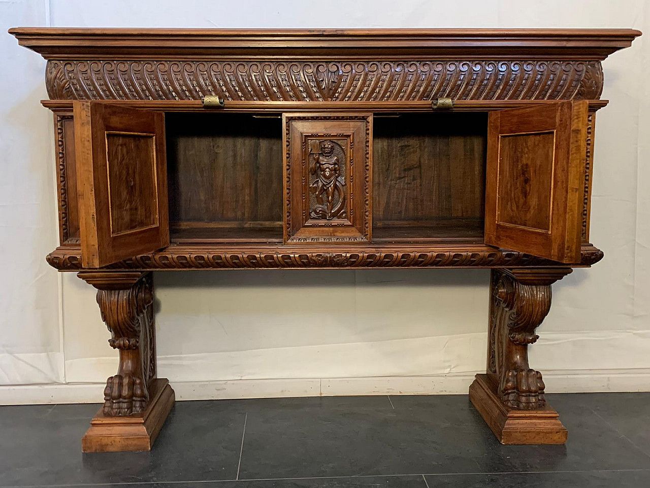 13224.64 Renaissance Style Carved Walnut Sideboard  Late 19th Century photo
