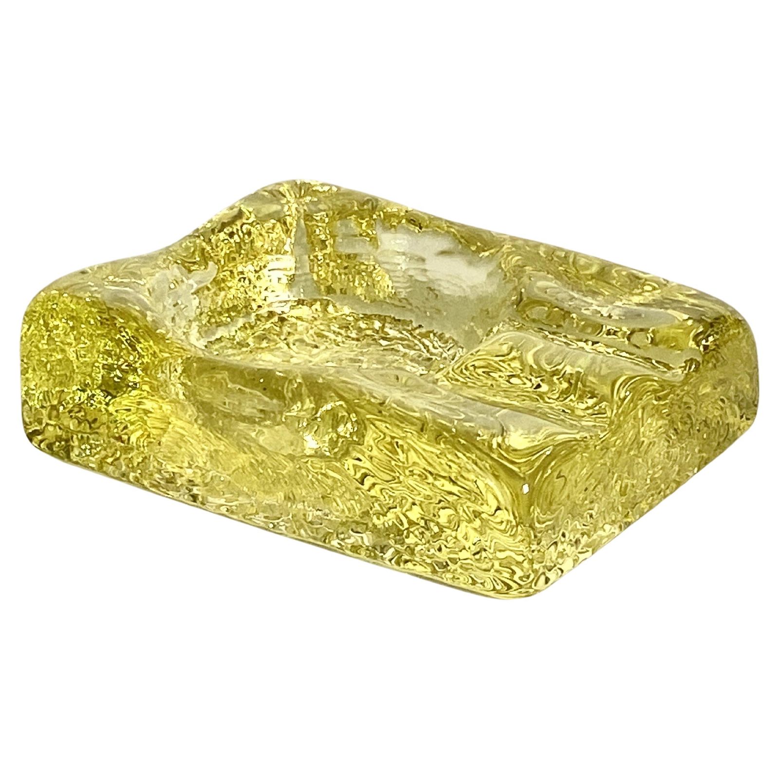 Yellow Bubled Glass Ashtray, Made In France In The 1970's