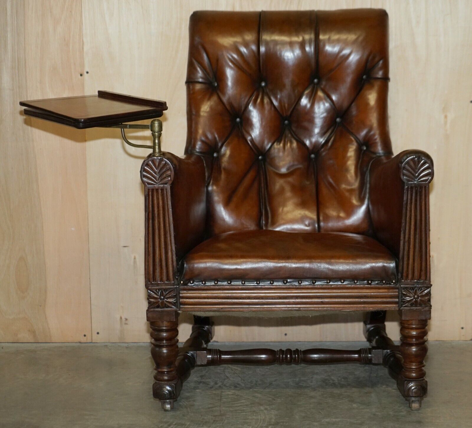 Ntique Regency 1810 Restored Brown Leather Chesterfield Armchair Reading Slope photo furniture