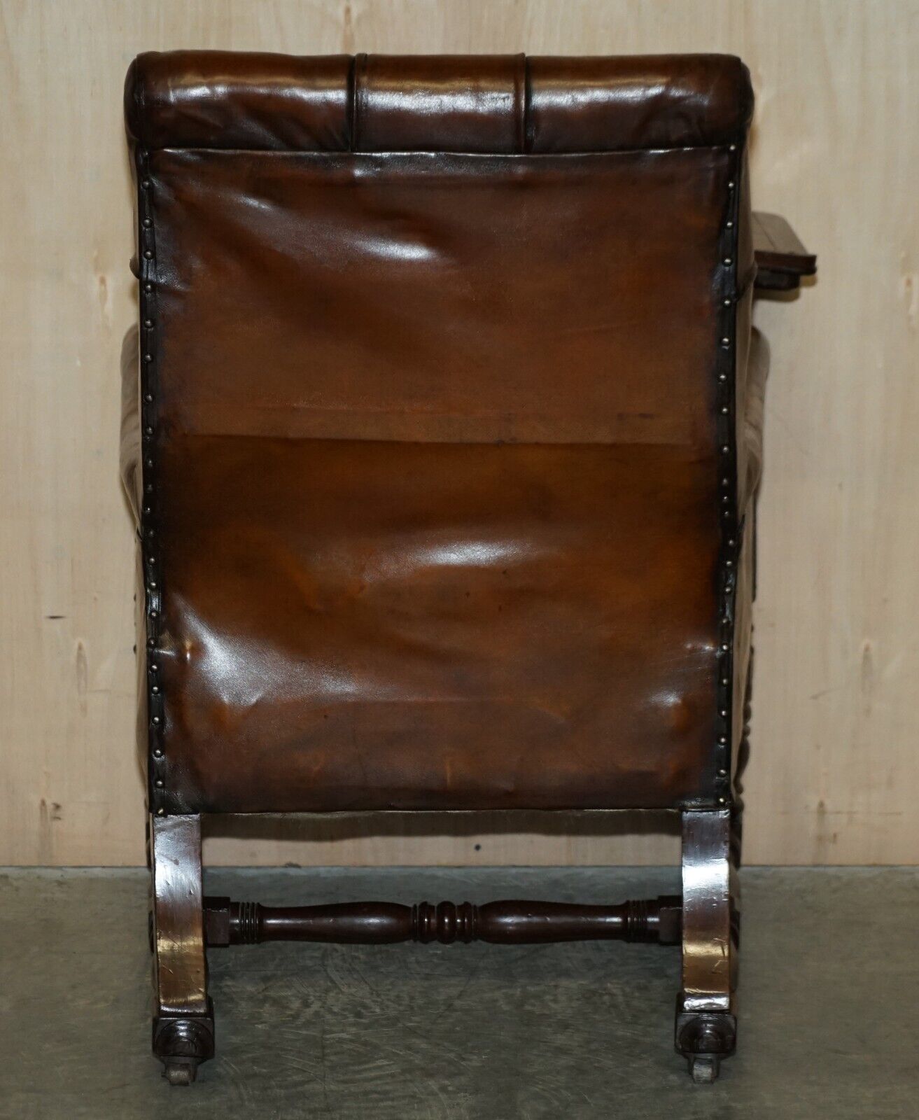 Furniture Ntique Regency 1810 Restored Brown Leather Chesterfield Armchair Reading Slope photo