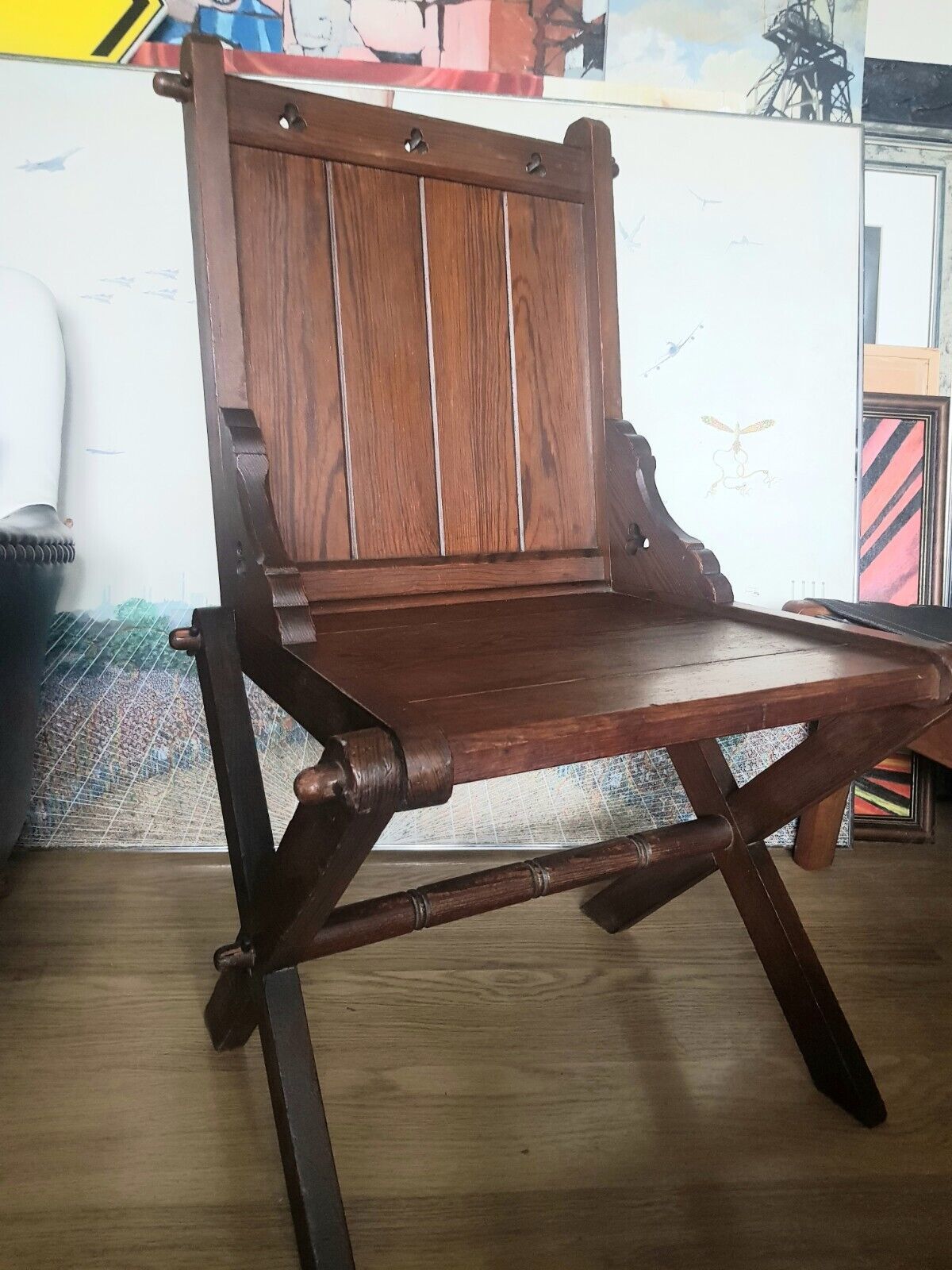 Gothic Arts Crafts Pugin Style Antique X Frame Chair Two Available