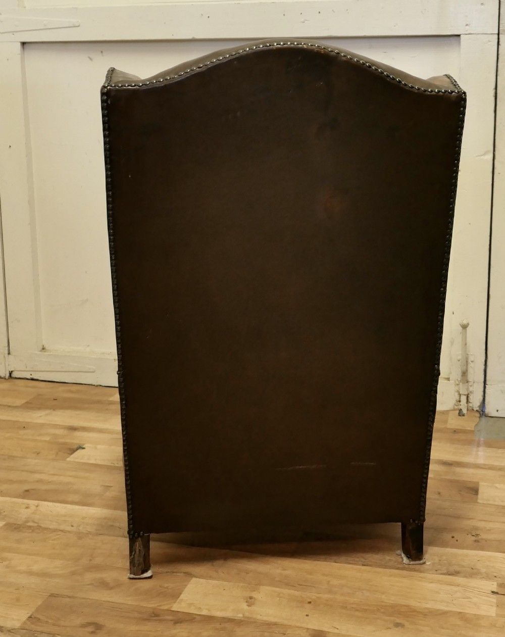 French Art Deco Wing Back Chair, In Dark Brown Leather photo for sale