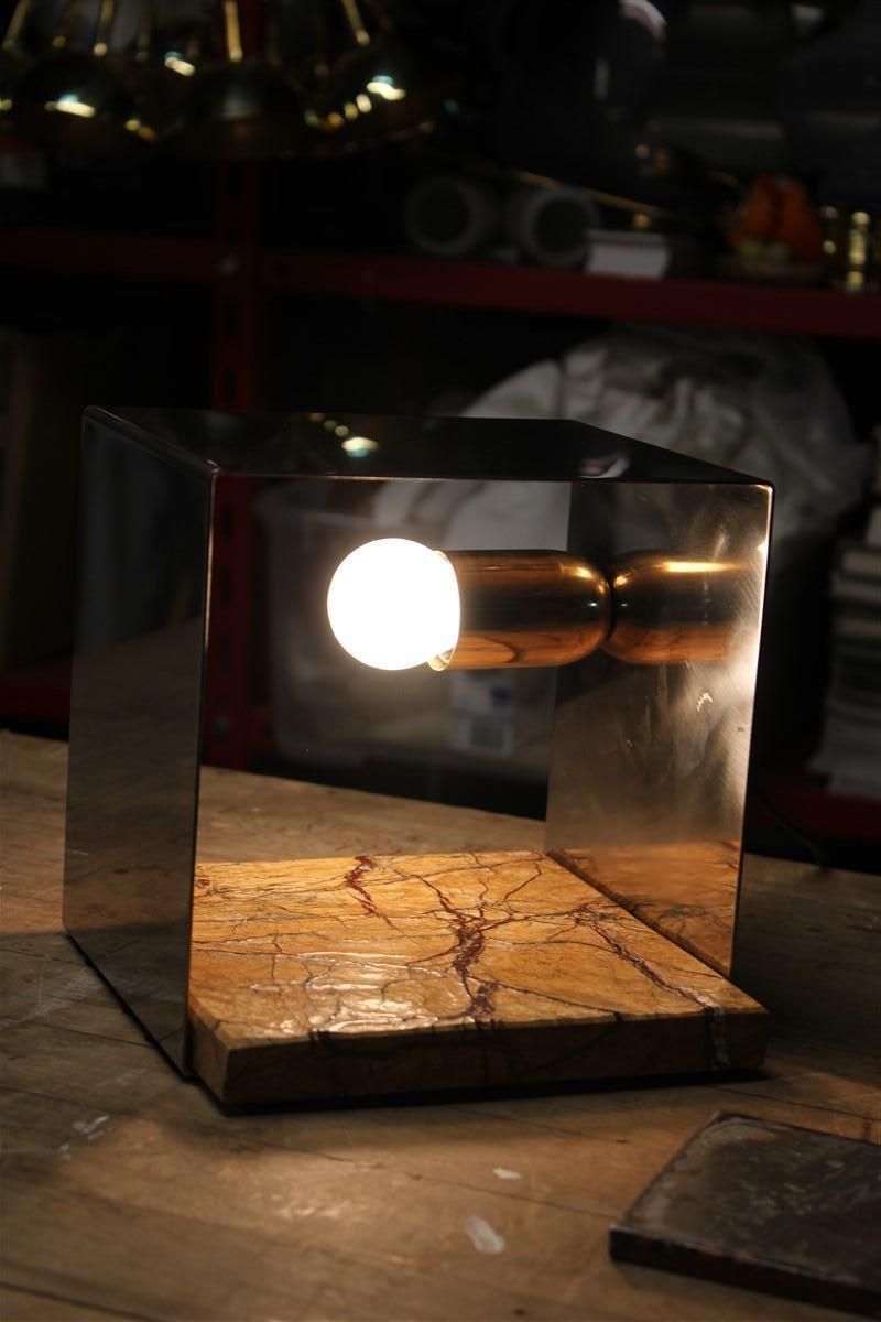 Minimal Square Steel Italian Table Lamp Brass Marble Silver Gold, 1970s photo Lighting