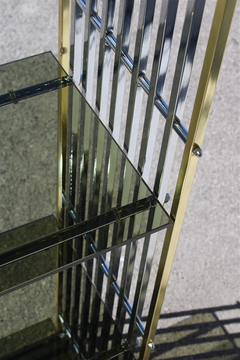 photo for sale Romeo Rega 1970s Italian Shelf In Brass And Chrome Minimalist Glass Shelves