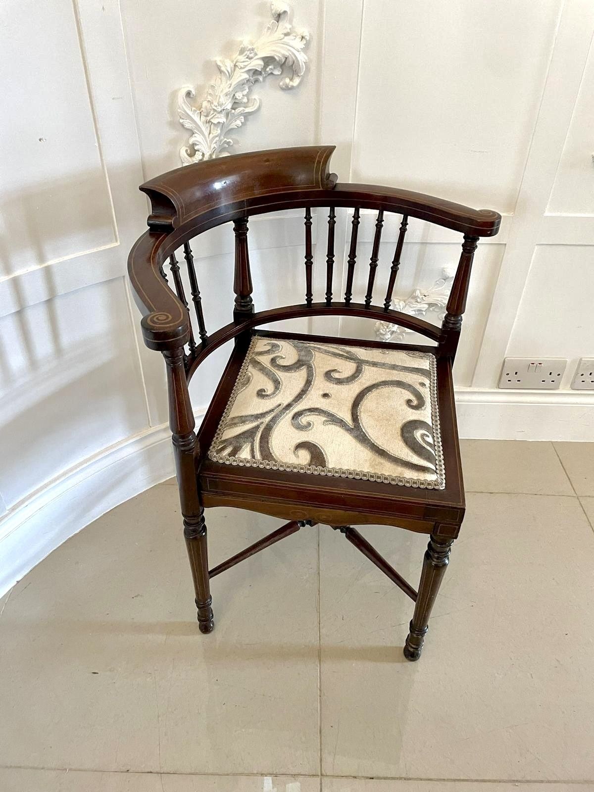 Antique Quality Mahogany Inlaid Corner Chair photo furniture