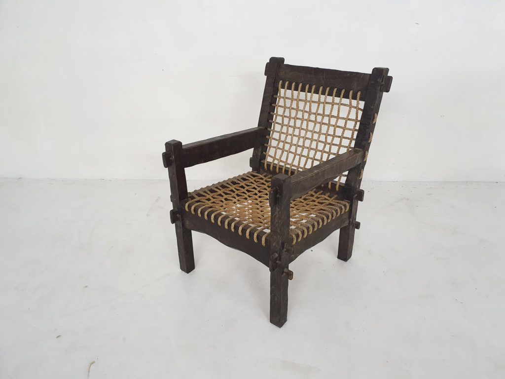 Unieke Loungestoel Van Massief Eiken En Touw, Nederland, Ca. Jaren 1960 photo furniture