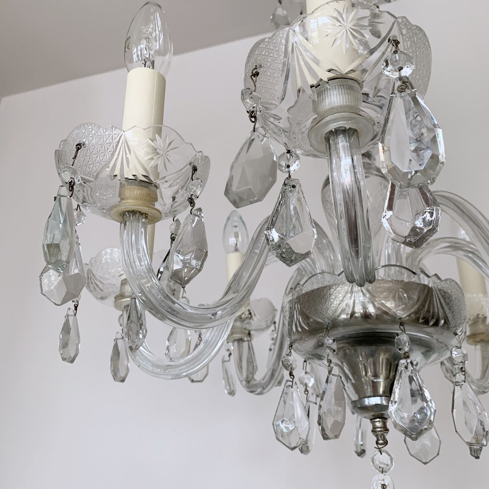Large French Glass Swan Neck Chandelier With Cut Glass Details photo buy