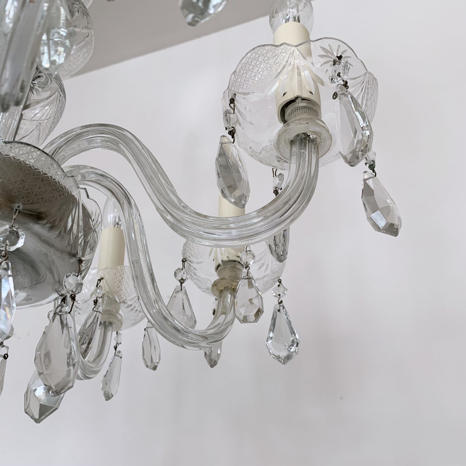 Large French Glass Swan Neck Chandelier With Cut Glass Details photo vintage