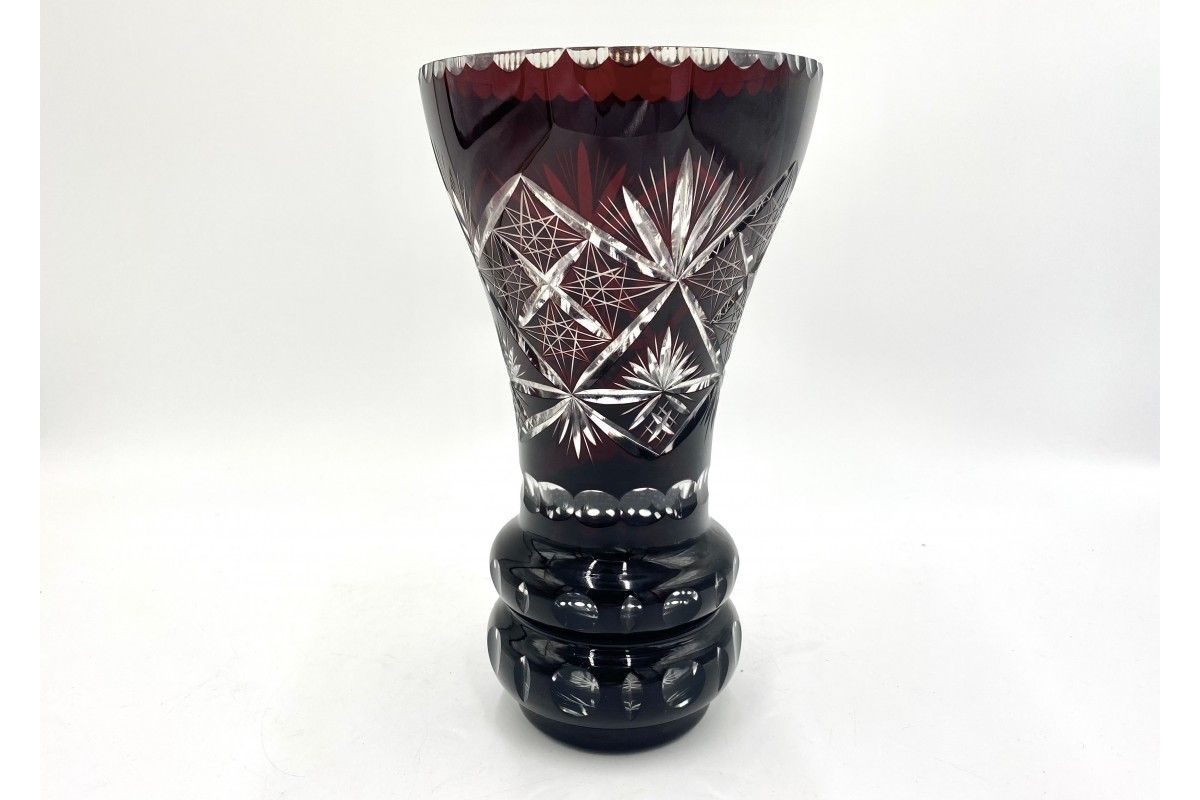 Burgundy Crystal Vase Poland 1960s