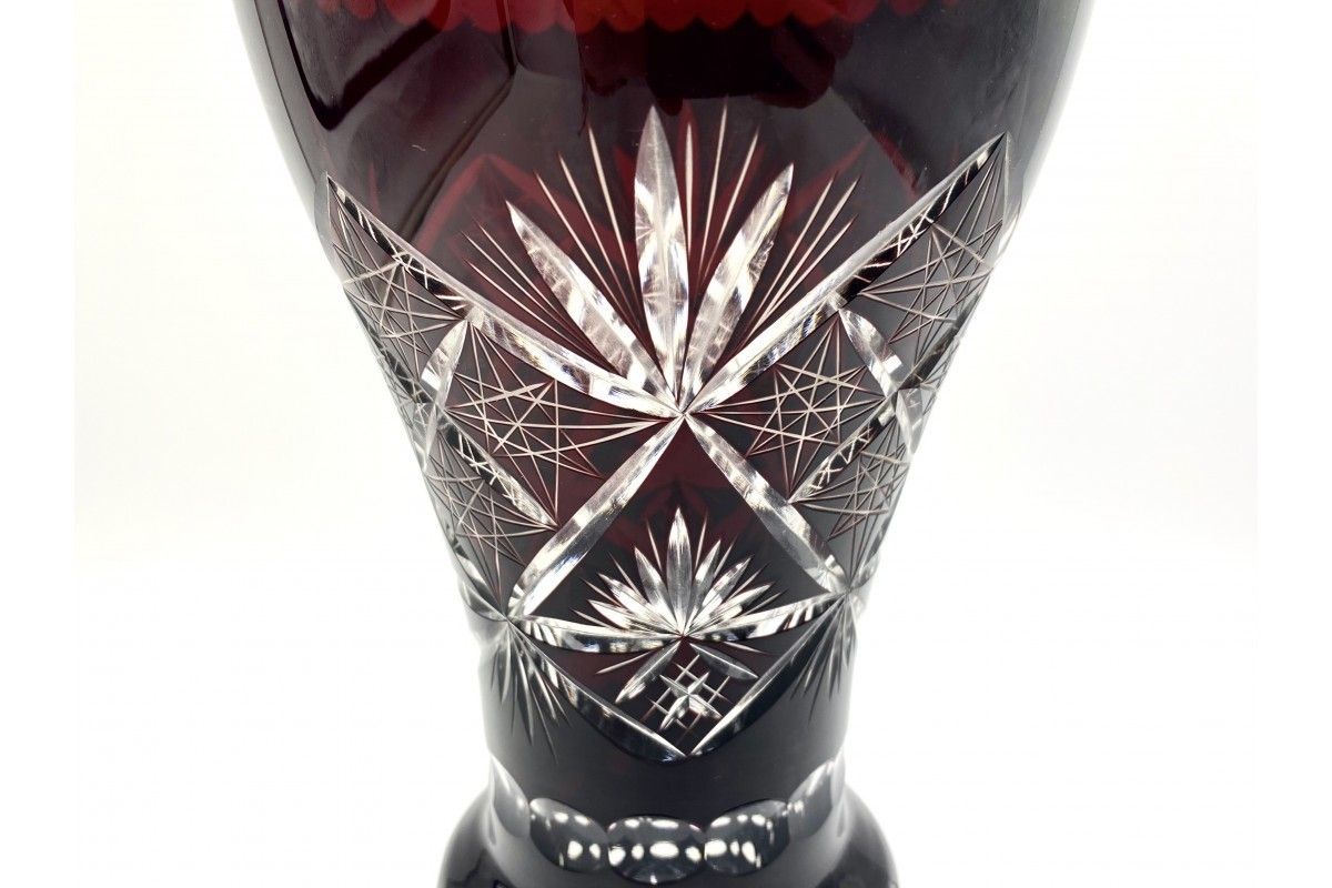 Burgundy Crystal Vase Poland 1960s photo furniture