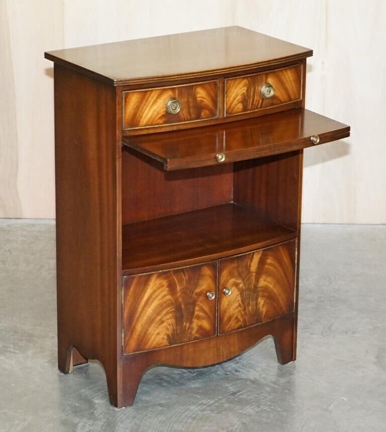 photo furniture Pair Of Shaws London Bow Fronted Side Bookcase Tables + Butlers Serving Trays