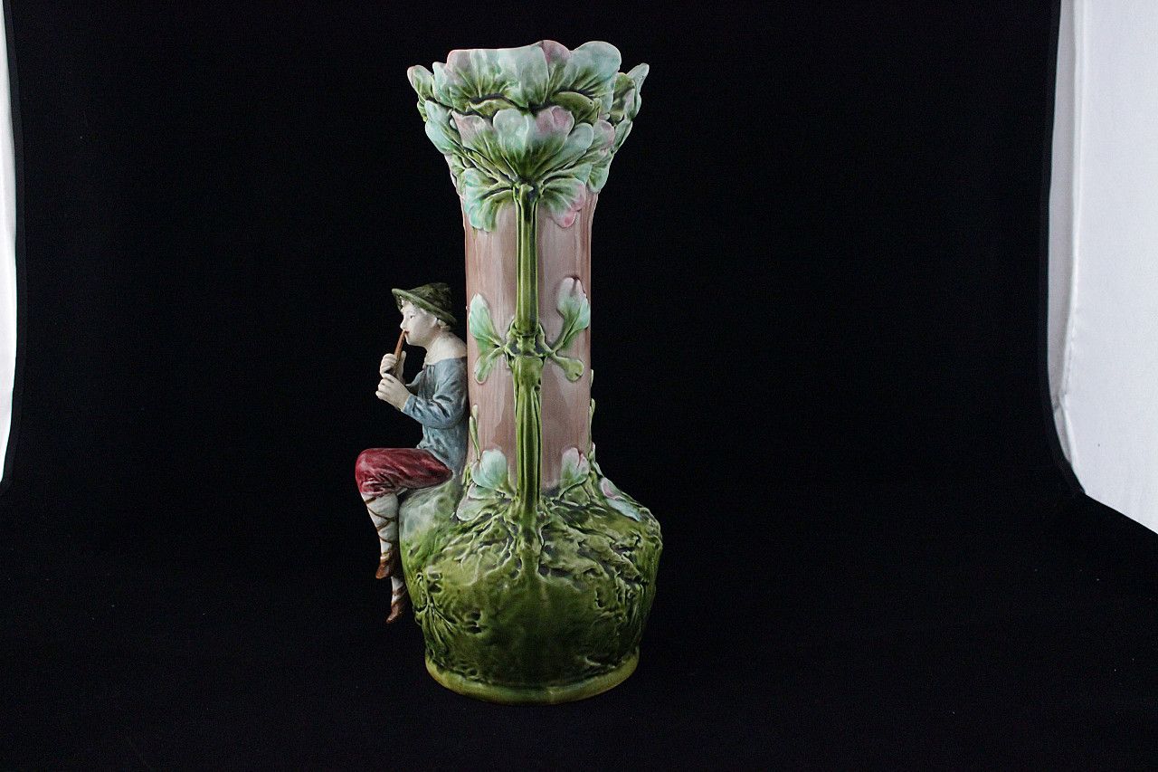 Pair Of Vases With Reliefs Of Children And Foliage In Art Nouveau Style, Early 20th Century photo Home Decor